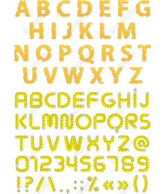 Set of clipart with bright yellow letters and symbols