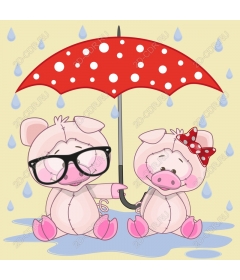  A couple of pigs under an umbrella
