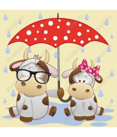  Adorable cartoon cow under umbrella