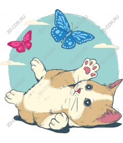Playful cat and butterfly