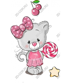  Adorable cat with Lollipop and bow