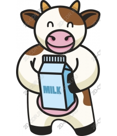 Funny cow holds milk