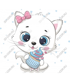 Whimsical kitty with a cupcake