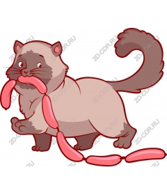 Playful cat with sausages