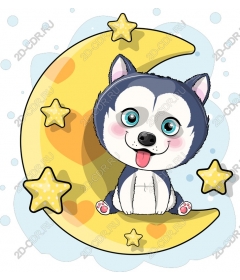  A husky puppy on a Crescent moon
