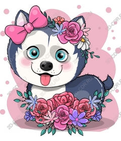  Cute husky puppy with flower wreath