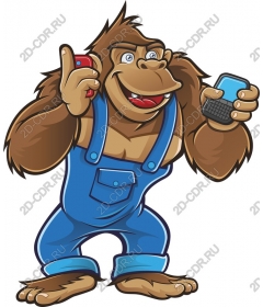 Playful gorilla with phones