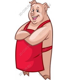  Funny cartoon pig in a red apron