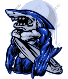  A ferocious shark, a character surfing