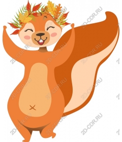 Funny squirrel with autumn leaves