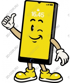 Cheerful character of a smartphone in yellow