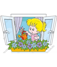 Cheerful child watering flowers