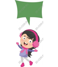 Cheerful winter girl with a customizable speech bubble