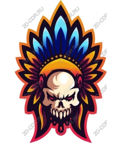  A fierce skull with colorful headdress