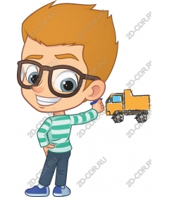  Creative boy draws a truck