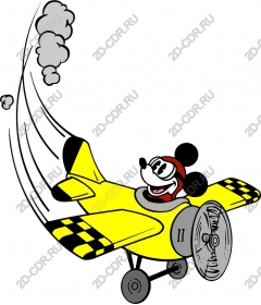 Funny pilot mouse in a yellow biplane