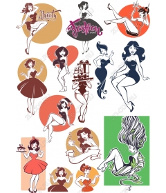 Vintage set of girls in the style of pin-up