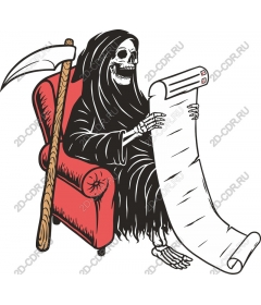  Fancy Grim Reaper sitting in a red chair