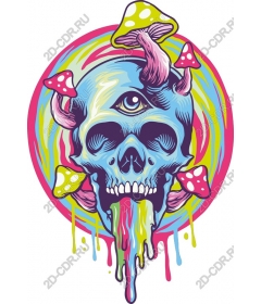Psychedelic skull with mushrooms