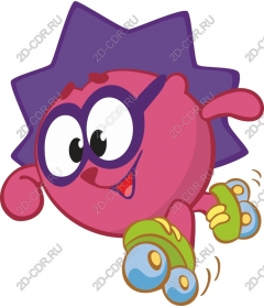  Bright pink character on roller skates