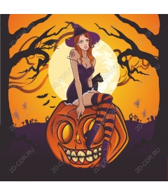  Charming witch on a pumpkin