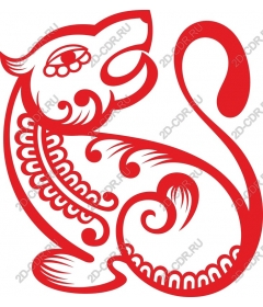 Red decorative element in the form of a stylized animal