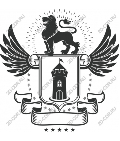 Majestic lion heraldic shield and wings