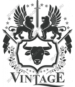 Vintage emblem of a lion and a bull