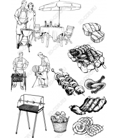 Набор клипартов для барбекю: гриль и готовка на открытом воздухе