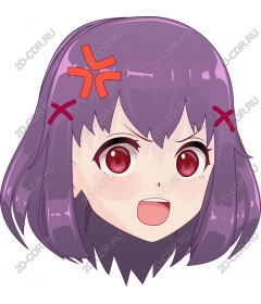 Expressive character with purple hair