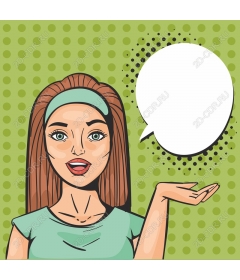 Cheerful young woman with a customizable speech bubble