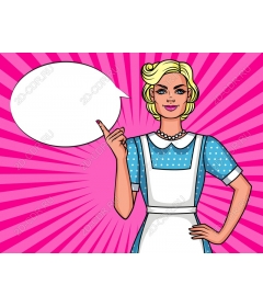  Character in retro-style polka dot with speech bubble