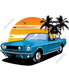  Classic convertible with a sunset view and palm trees