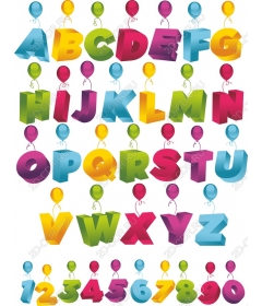 A set of balloons with letters of the alphabet and numbers