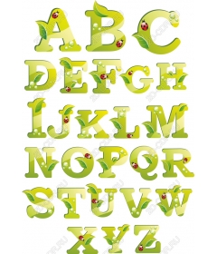 Set of green leaves alphabet