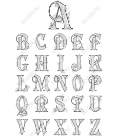 Set of clip art with ornamental alphabet