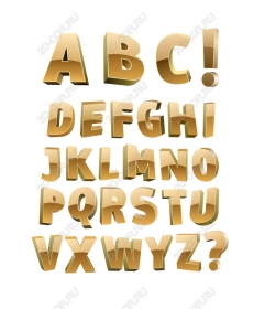 A collection of 3D clipart with Golden alphabet