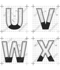  Набор геометрических букв: U, V, W, X