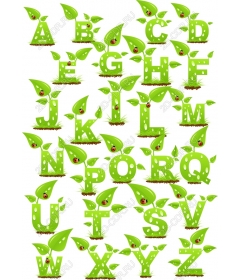 Set of clipart with green leaves and alphabet