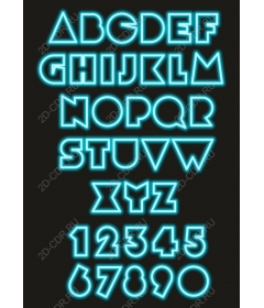 Set of clip art with neon alphabet and numbers
