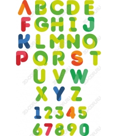 Set of colorful alphabet letters and numbers