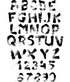 A collection of alphabet and numbers in style of brush