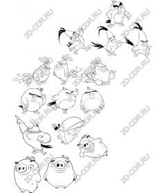 A whimsical collection of birds and pigs