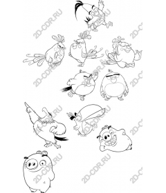 A whimsical collection of birds and pigs