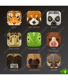 Icons set with cute animals - 9 unique