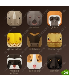  Charming set of icons with the image of wild animals