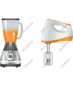  Bright set of kitchen equipment: a blender and a hand mixer