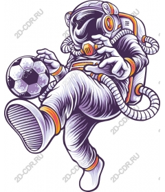 Astronaut kicks a soccer ball