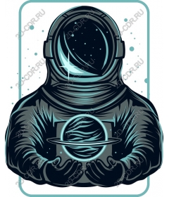 Space astronaut holding planet