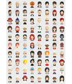 Set of clip art characters - 100 unique avatars